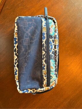Vera Bradley Navy, Teal & Cream Zip Cosmetic Pouch